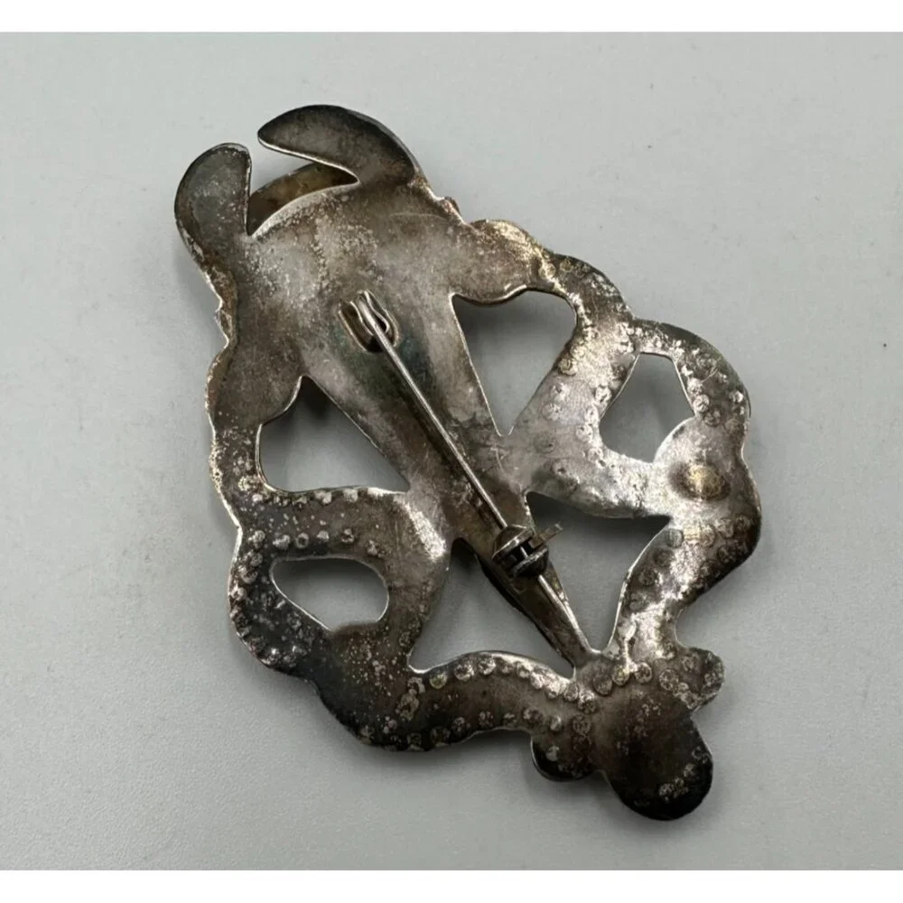 Vintage Mask Brooch Sterling Silver Tribal Face Figural Abstract Ethnic Artisan